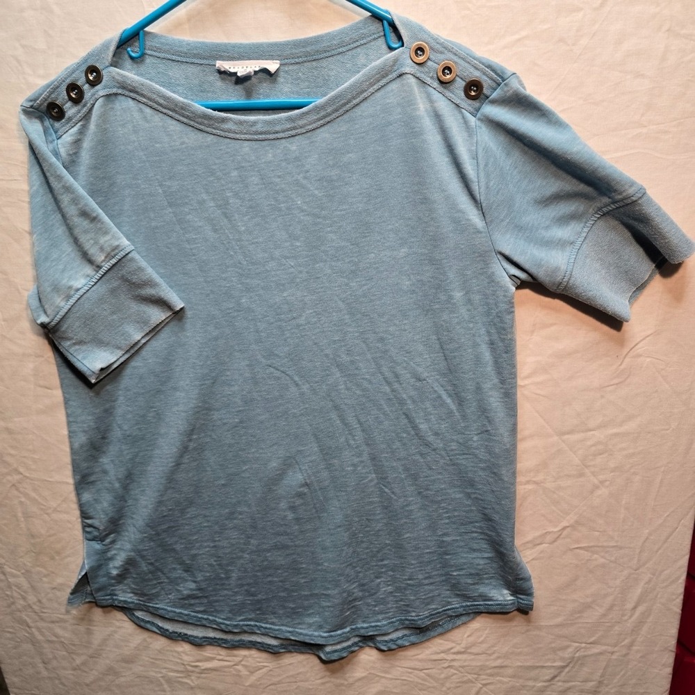 Jane & Delancey Blouse M Light Blue Vintage Cotton‎ Blend Button Shoulder Top
